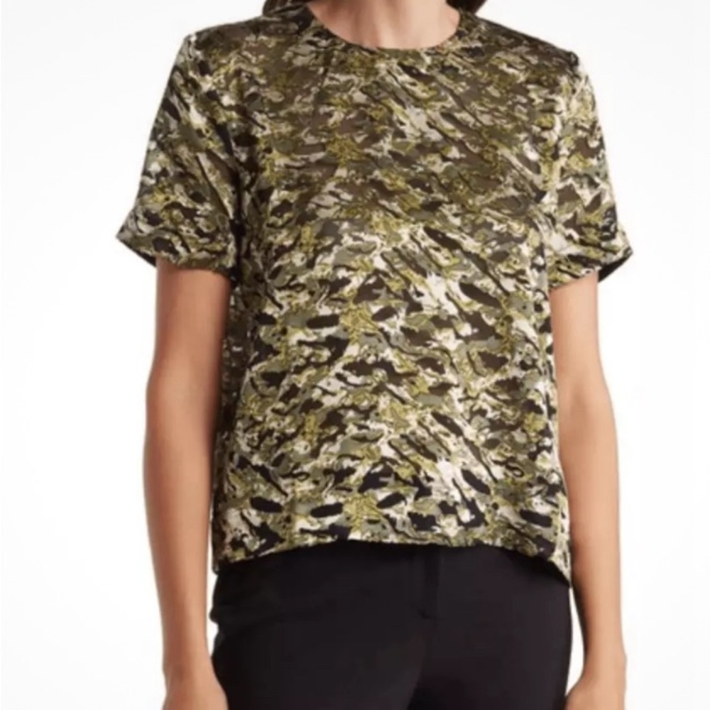 Tahari Gold and Brown Graphic Cuffed Sleeve Tee